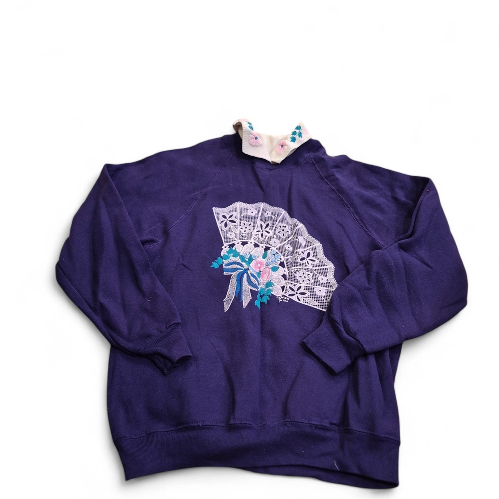Vintage Lee Purple Women's Sweater With A Fan Design Size Large